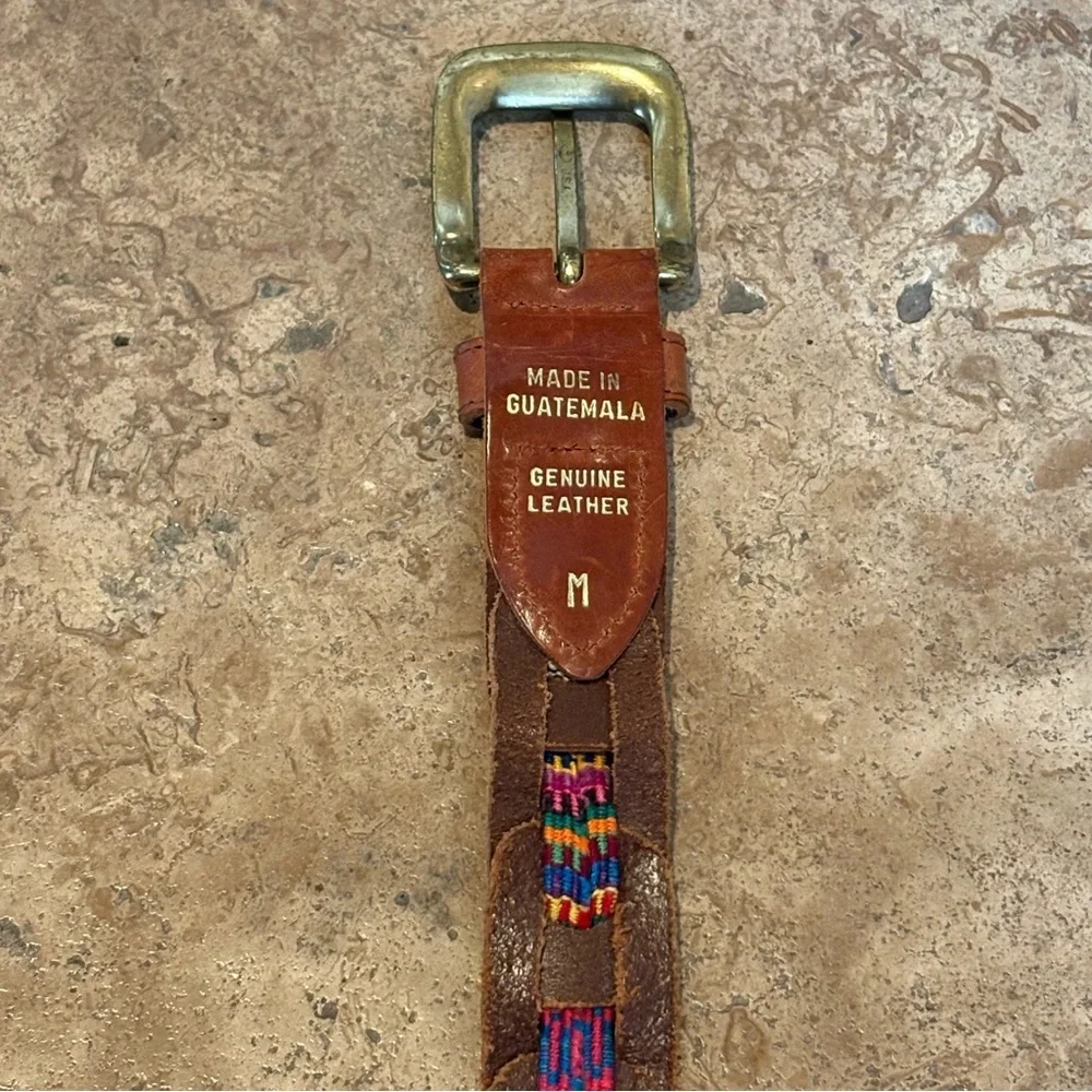 Women’s Colorful Woven Insert Brown Leather Belt Size Medium-Fits Small
